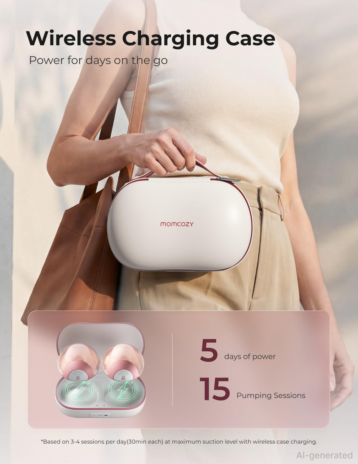 Momcozy M5 Lite Hands-Free Wearable Breast Pump, DoubleFit Flange for Baby-Like Comfort, 3 Modes & 9 Suction Levels, No Flange Insert or Hard Carry Case, 24mm, 2-Pack, Cozy Red