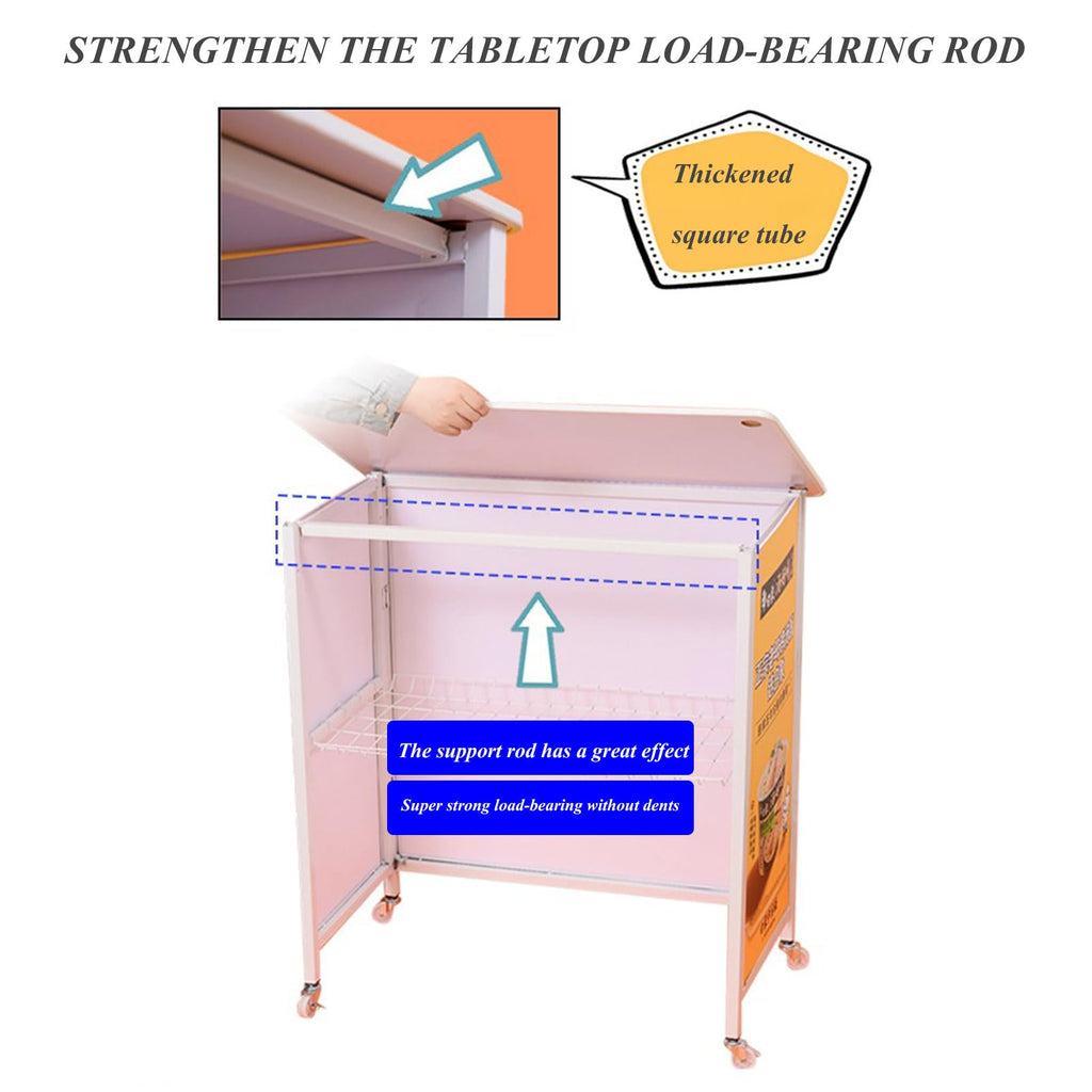 Mobile Portable Promotion Counter Table, Pop Up Podium Trade Show Exhibition Reception Event Desk Counter Speech Stand ,Commercial Supermarket Folding Tasting Table Booth Kiosk Display Banner Stand