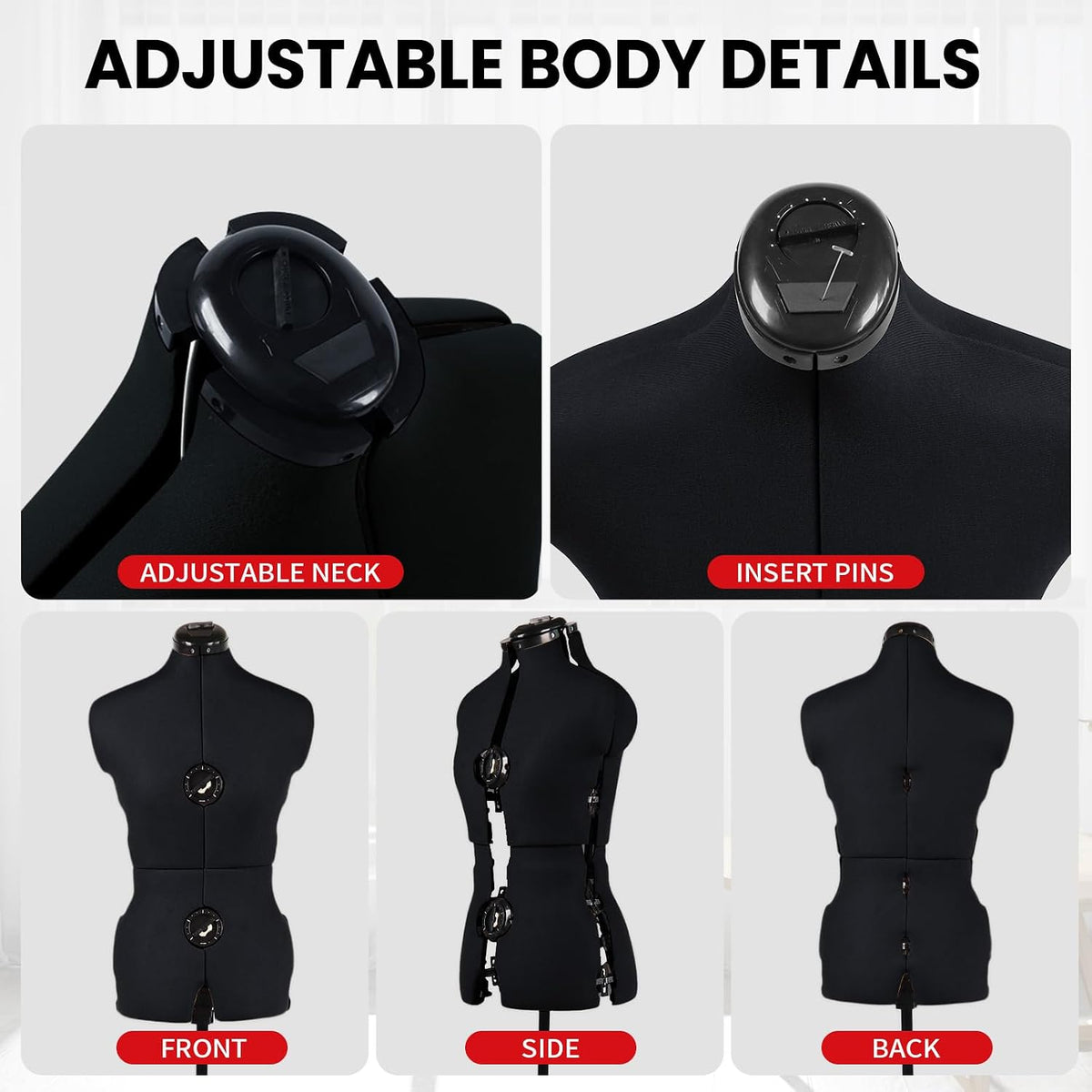 Black Female Adjustable Dress Form Mannequin Size 6-14