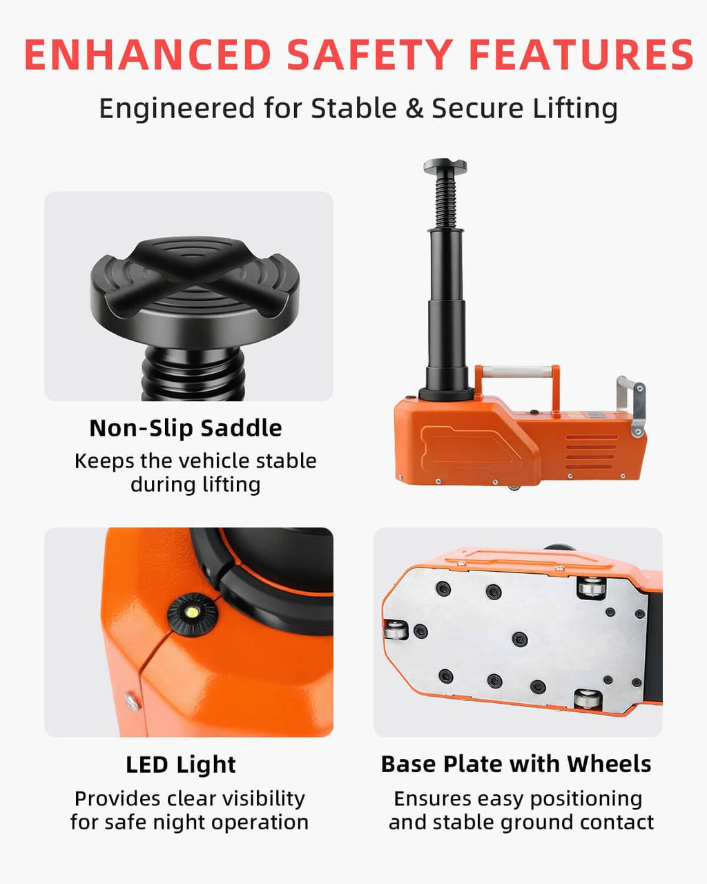 Electric Car Jack, 5 Ton Hydraulic Floor Jack with Electric Impact Wrench, Tire Inflator & LED Light, Lift Range 6.1-17.7 Inch, Emergency Roadside Tire Changing Kit for SUV Sedan Truck