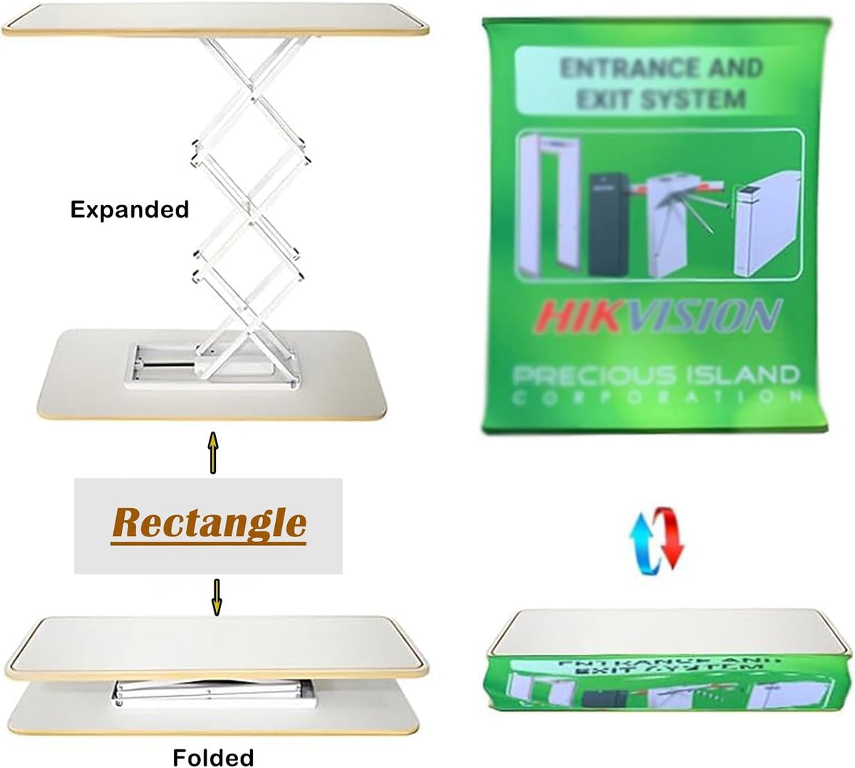 Lifting Podium Table Tradeshow Counter with LED Light, Customize Display Exhibition Vendor Event Desk, Portable Foldable Promotion Counter Stand(Rectangular,3pcs)