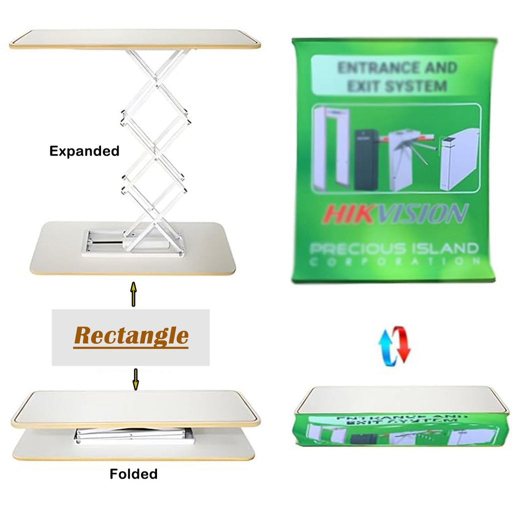 Lifting Podium Table Tradeshow Counter with LED Light, Customize Display Exhibition Vendor Event Desk, Portable Foldable Promotion Counter Stand(Rectangular,3pcs)