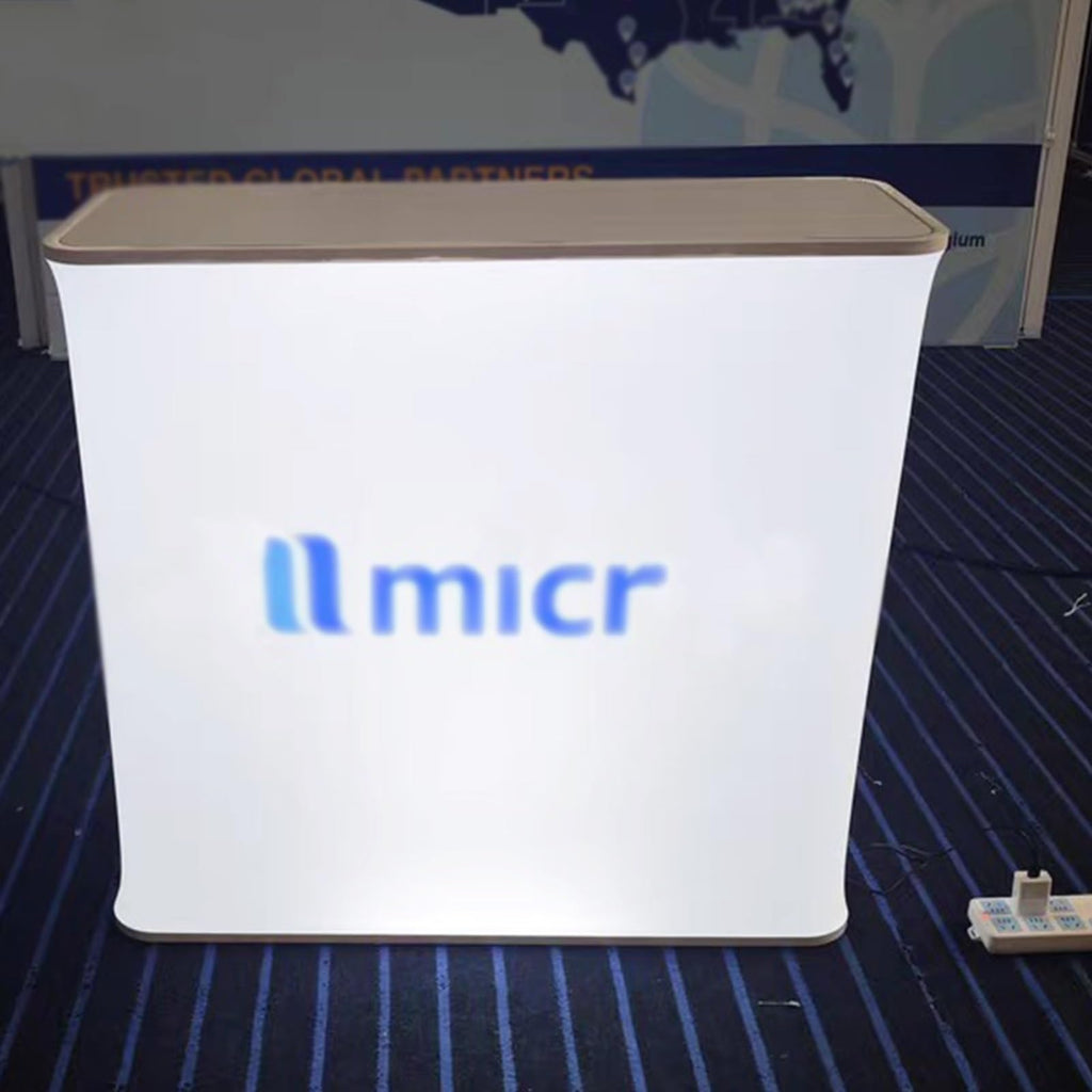 Lifting Podium Table Tradeshow Counter with LED Light, Customize Display Exhibition Vendor Event Desk, Portable Foldable Promotion Counter Stand(Rectangular,3pcs)