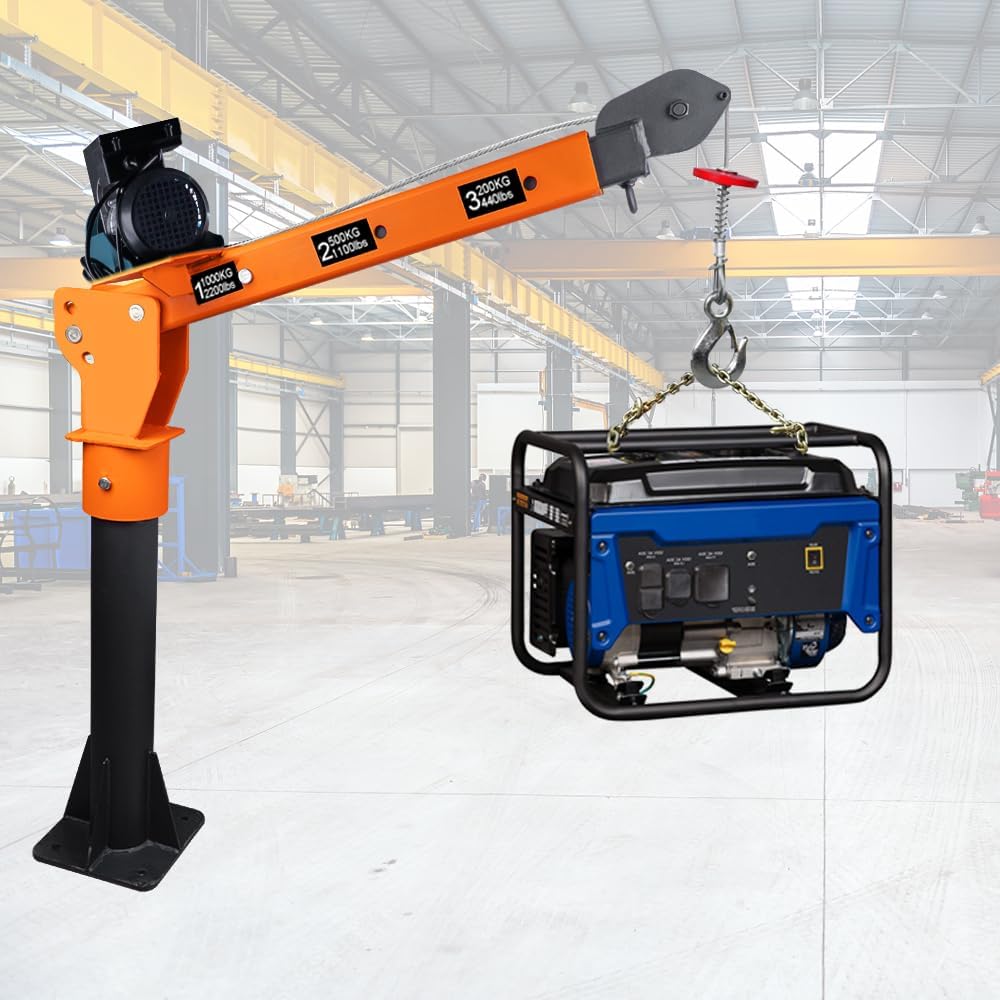 new Folding Dismountable Household Jib Crane Truck - 1100lb Capacity 110V Electric Hoist, 880lb Pulling Force for Factories, Warehouses, Construction & Buildingï¼Orange