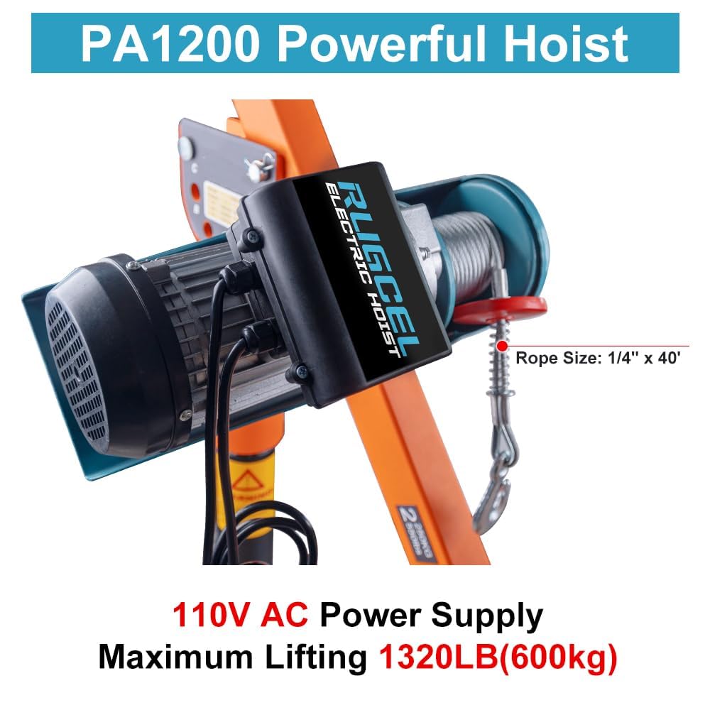 new Folding Dismountable Household Jib Crane Truck - 1100lb Capacity 110V Electric Hoist, 880lb Pulling Force for Factories, Warehouses, Construction & Buildingï¼Orange