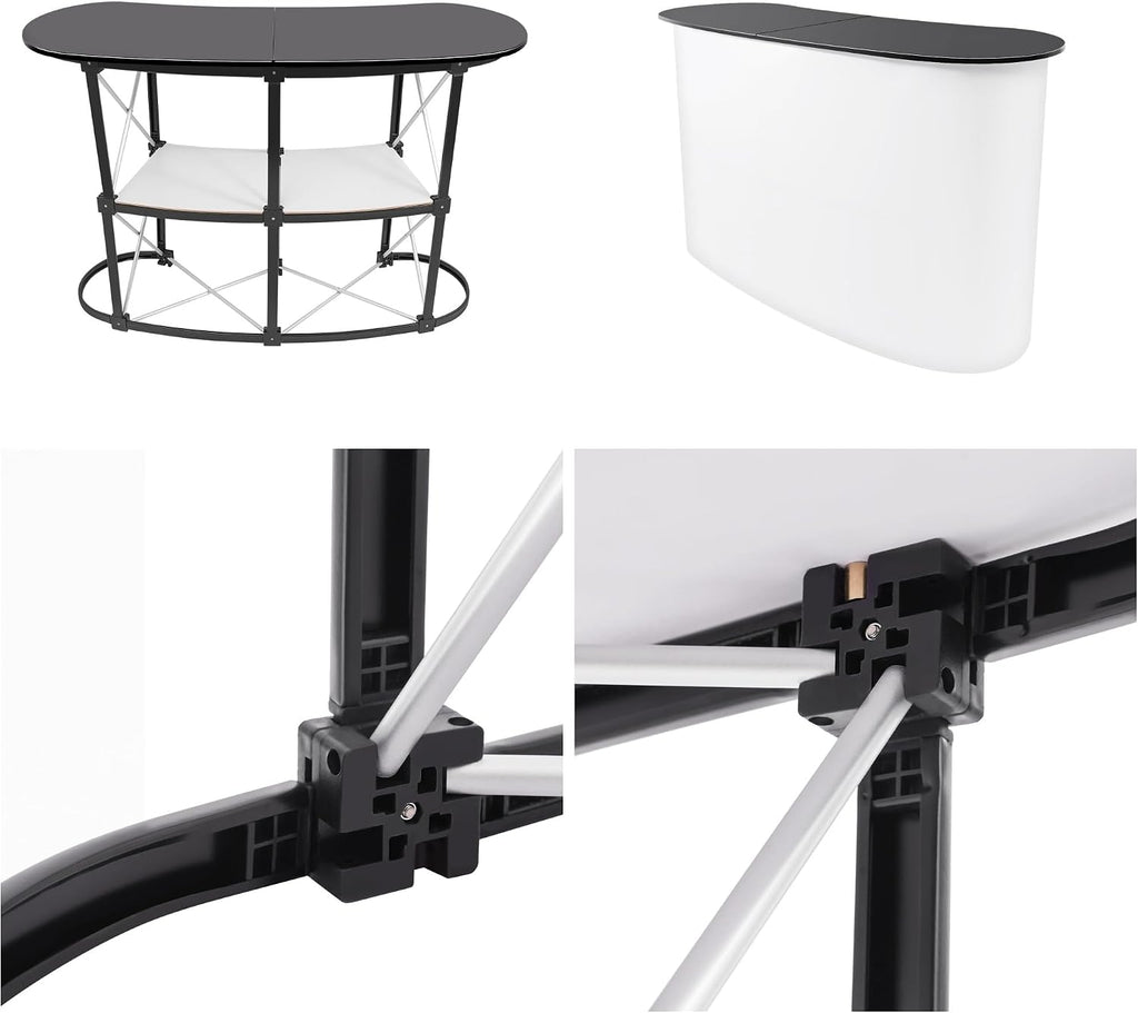 Portable Trade Show Counter Pop up Display Table with Storage Shelves, Foldable Promotional Table, Display Tables with Sturdy Frame, Trade Show Booth for Exhibition, Mall