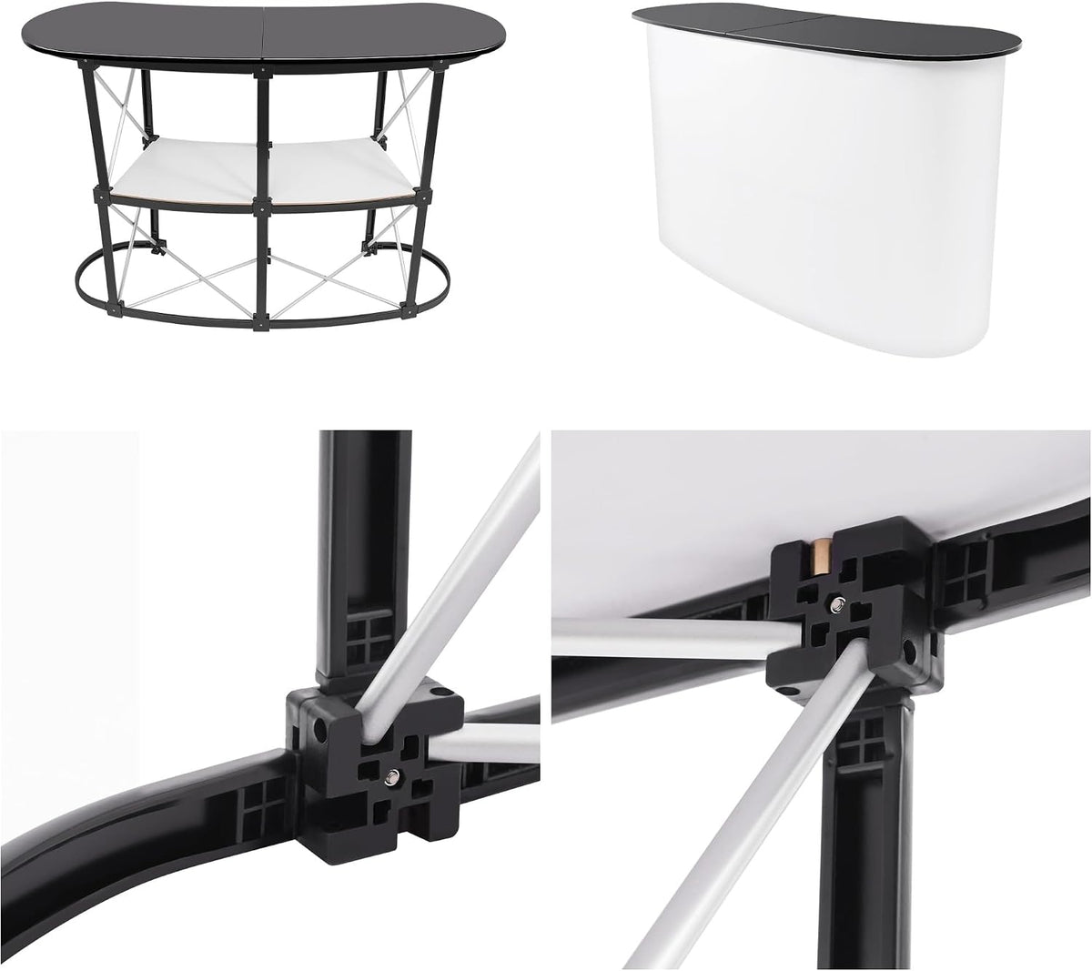 Portable Trade Show Counter Pop up Display Table with Storage Shelves, Foldable Promotional Table, Display Tables with Sturdy Frame, Trade Show Booth for Exhibition, Mall