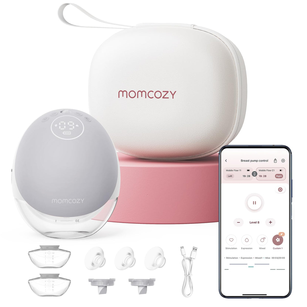 Momcozy Breast Pump Hands-Free Upgraded Mobile Flow M9 24mm, 2Pcs Cozy Red