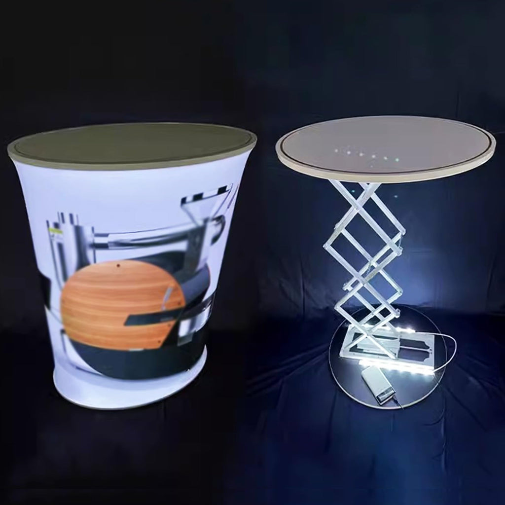Lifting Podium Table Tradeshow Counter with LED Light, Customize Display Exhibition Vendor Event Desk, Portable Foldable Promotion Counter Stand(Rectangular,3pcs)