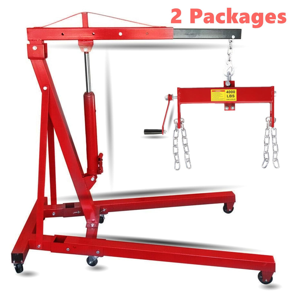 2 Ton Hydraulic Engine Hoist Crane, 4400LBS Folding Cherry Picker