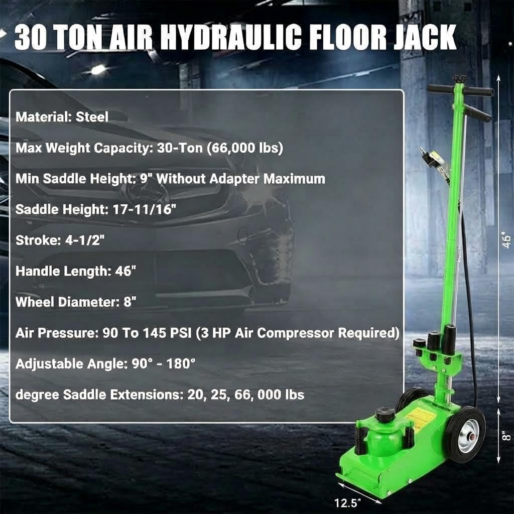 GarveeTech 22 Ton Air Hydraulic Floor Jack for Heavy Duty Trucks & Tractors â Low Profile (9"-17.7"), 4 Adapters, 46" Adjustable Handle â 44,000 Lbs Capacity