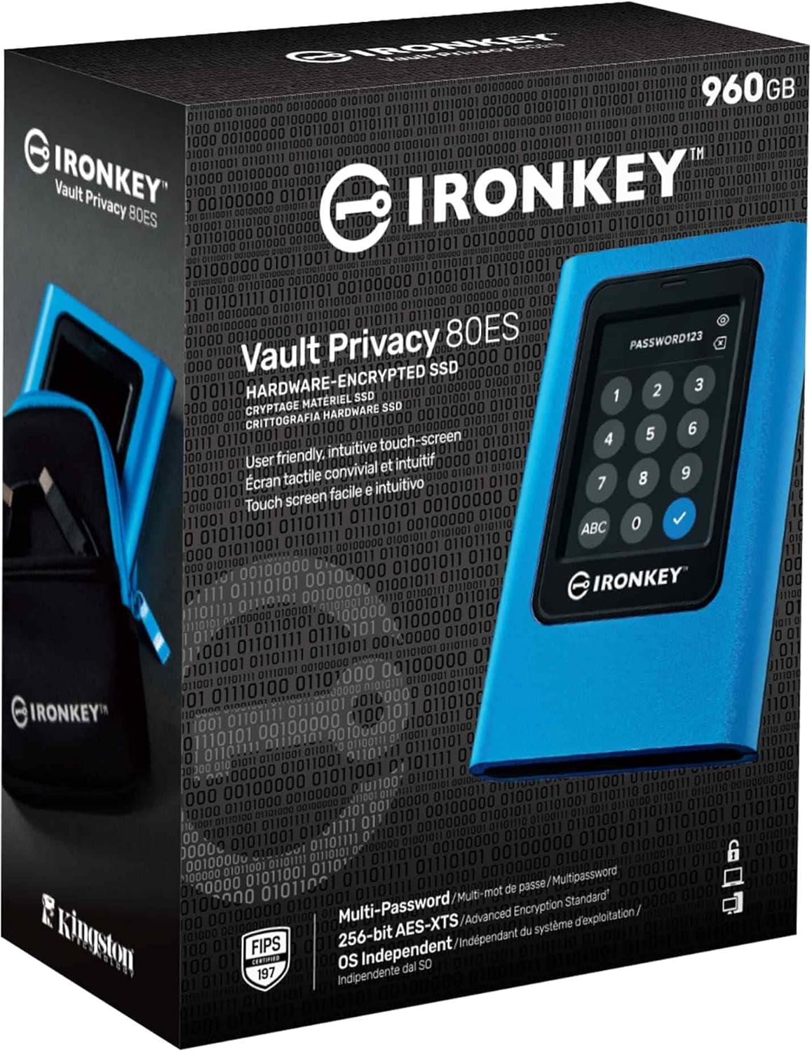 Kingston IronKey Vault Privacy 80 – zewnętrzny dysk SSD, certyfikat FIPS 197 i szyfrowany 256-bitowy XTS-AES – odczyt do 250 MB/s, zapis 250 MB/s – IKVP80ES/960G