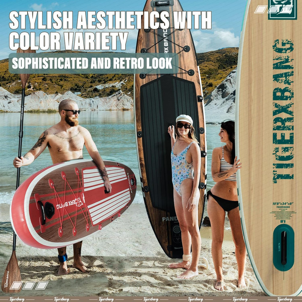 TIGERXBANG Deska SUP, deska do paddlingu, 10'8, 330 x 86 x 15 cm, z kompletnym nadmuchiwanym akcesoriami klasy premium, bardzo szerokie deski do wiosłowania dla dorosłych i dzieci, kolekcja Pandora