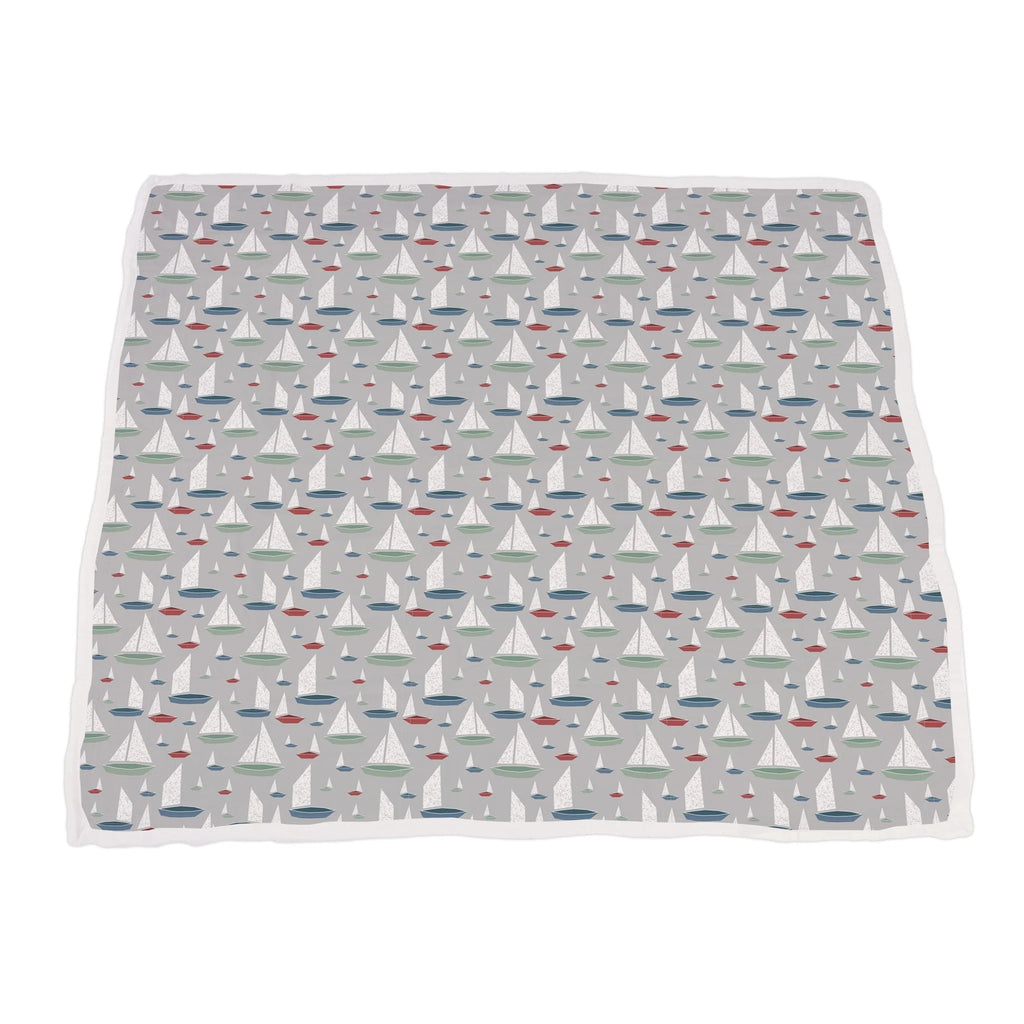 Blue Shadow Whales and Marina Sailboats Bamboo Blanket