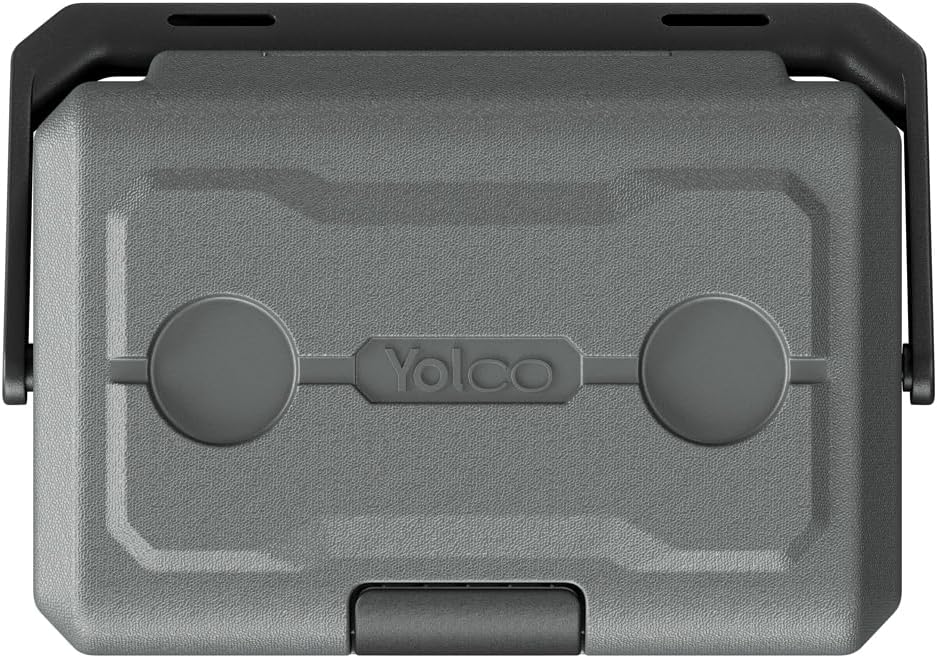 Yolco ET18 Carbon kompresorowa lodówka turystyczna 18 l z akumulatorem SC4B – przenośna lodówka i zamrażarka do -20°C, 12/24 V DC i 230 V, USB, do samochodu, ciężarówki, łodzi, na kemping, szara