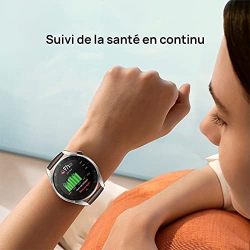 HUAWEI WATCH 3 Connected Watch 4G, Ekran dotykowy AMOLED, Ciągłe śledzenie zdrowia, Połączenia eSIM, GPS, 14 dni autonomii, współpracuje z iOS i Androidem, czarna bransoletka