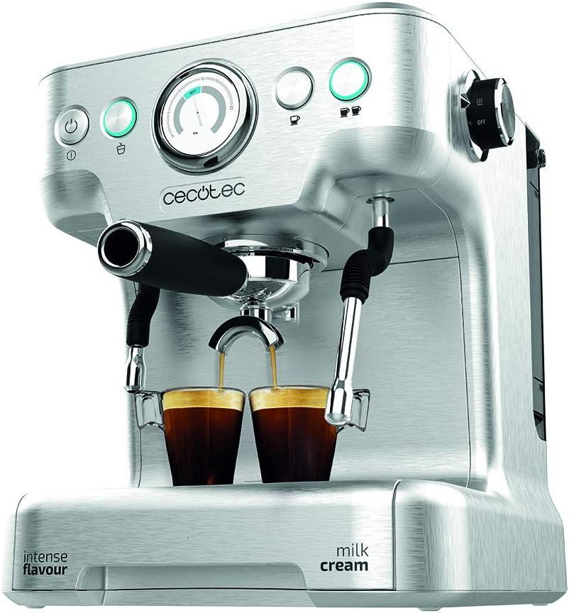 Cecotec Ekspres do kawy z podwójnym wyjściem Power Espresso 20 Barista Cream. 1550 W, 20 prętów, zbiornik na ziarna kawy 250g, młynek z 30 poziomami mielenia, termoblok, zbiornik na wodę 2.5 L