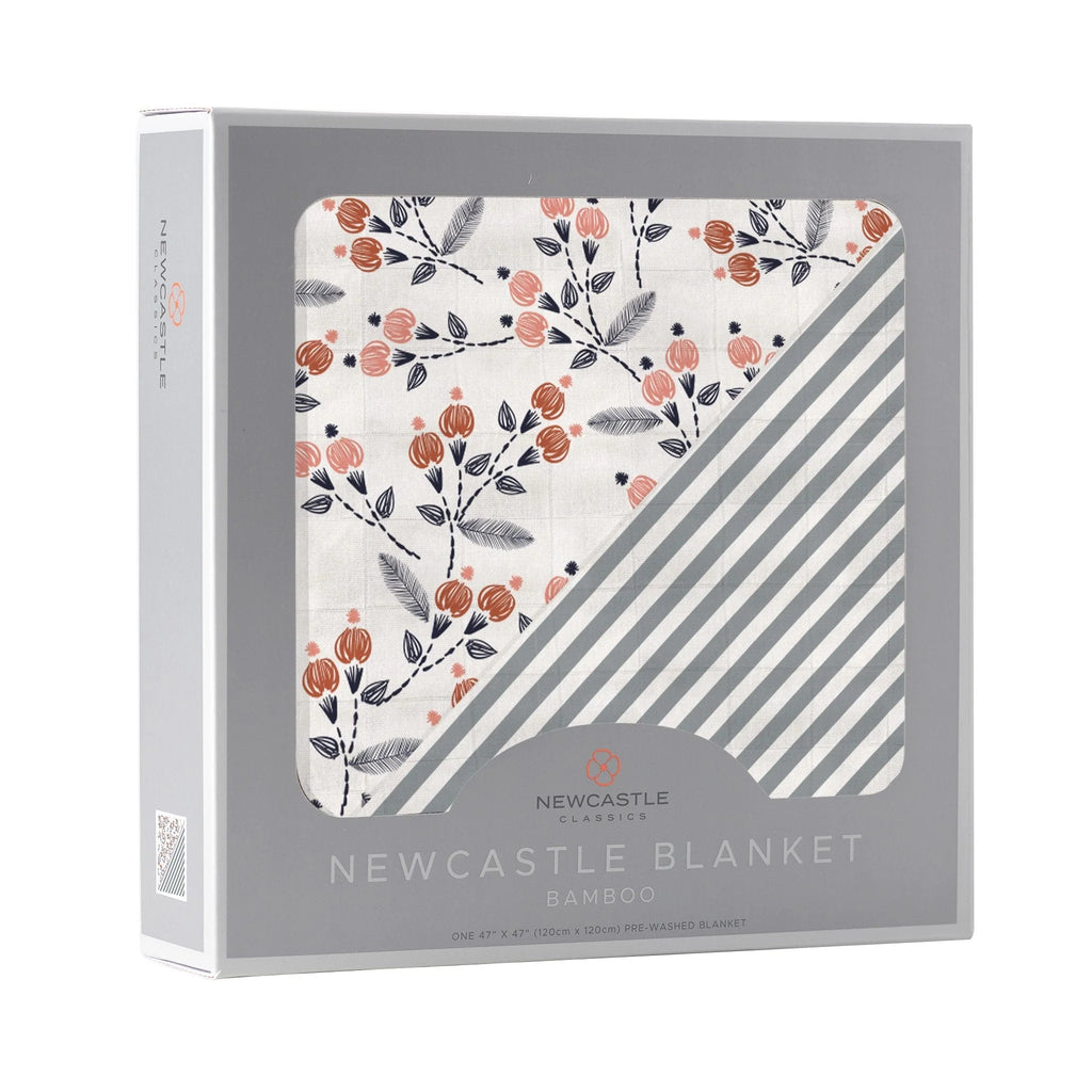 Dahlia Floral and Finley Stripe Bamboo Muslin Blanket