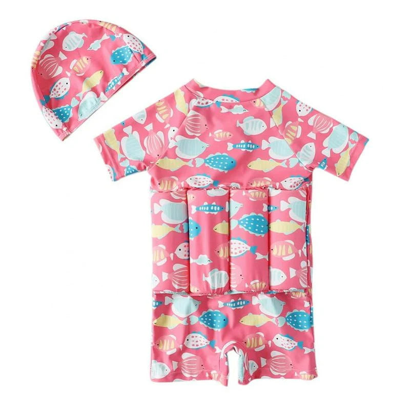 Children's Swimsuit with Removable Floats, One-Piece Rash Guard