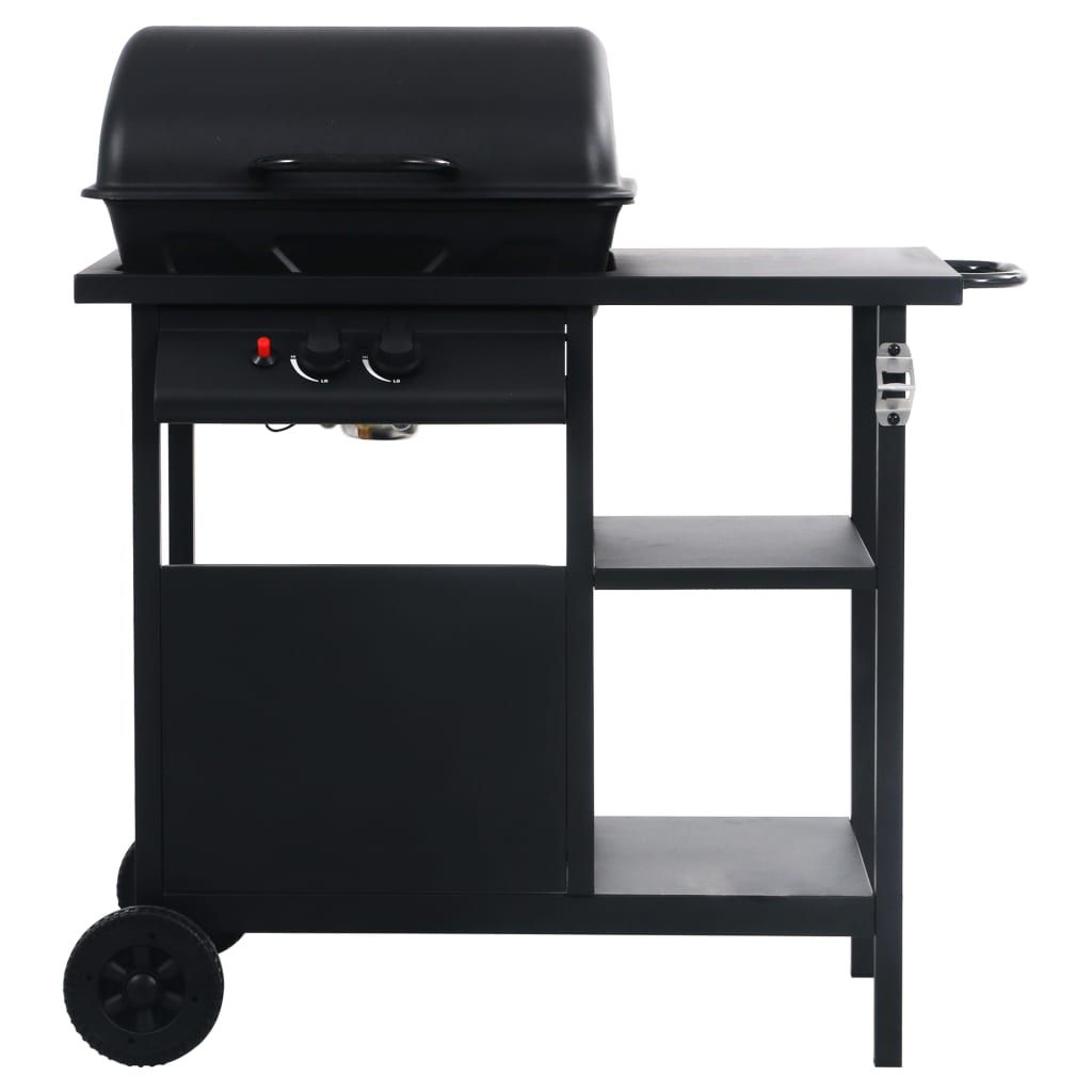 Vidaxl przenośny grill gazowy z 3-półkowym stolikiem bocznym, czarny