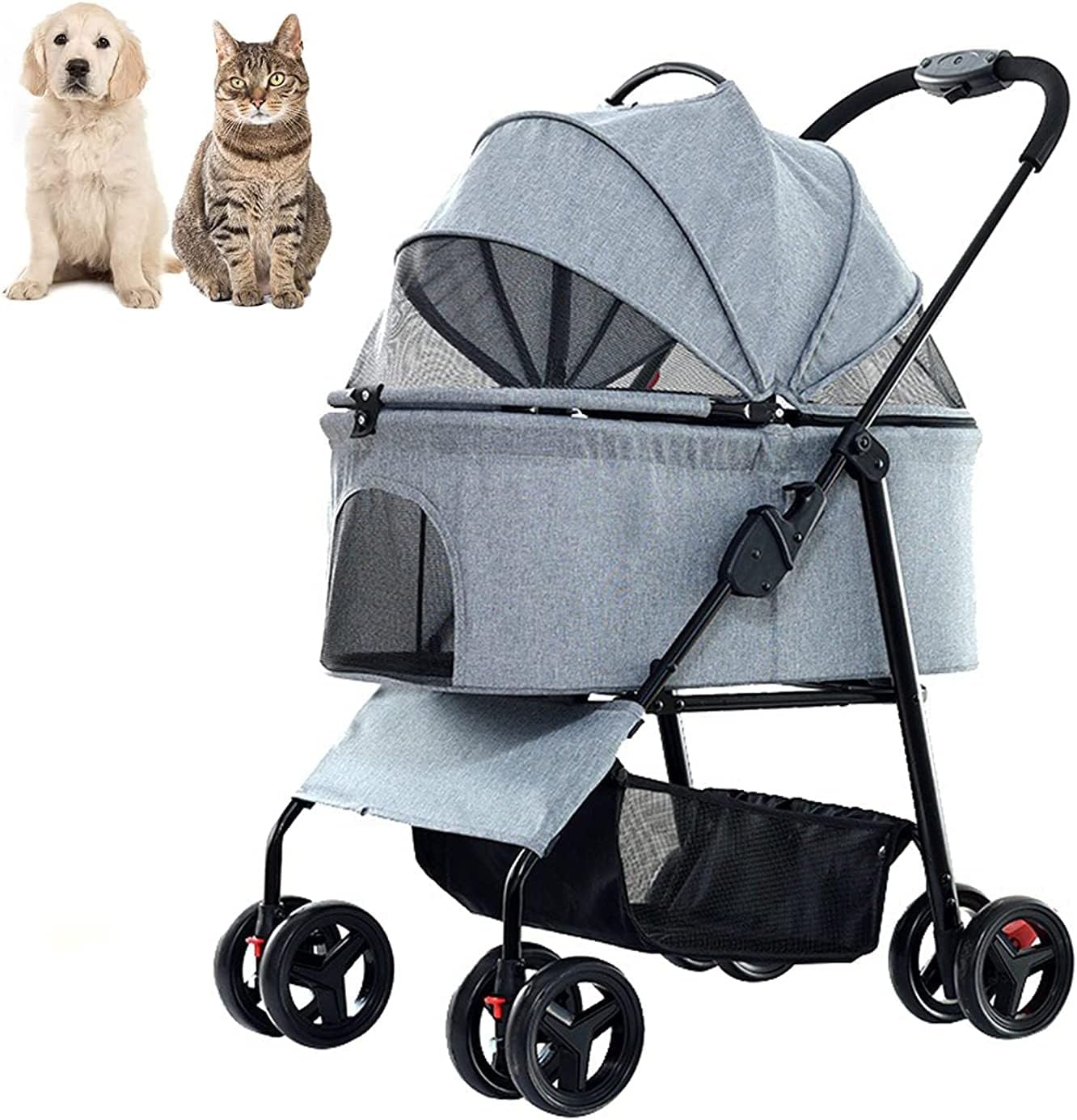 Wózek dla zwierząt Premium Pet Stroller Cat Dog Wózki dla średnich psów, 3 w 1 składany wózek dla kota (czerwony)