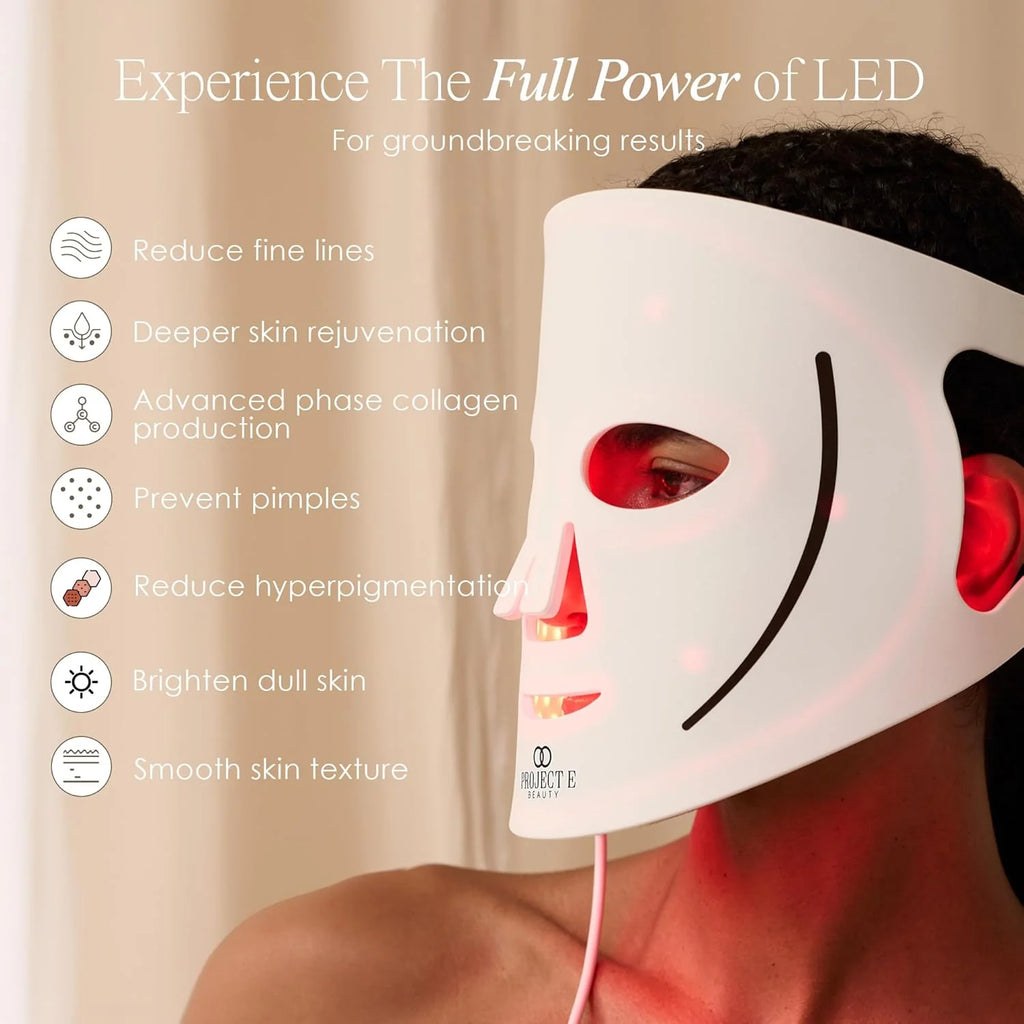 LumaLux Face Pro maska do terapii światłem LED firmy Project E Beauty | 800 diod LED | 7 + 2 kolory 460 nm ~ 1072 nm, czerwona + podczerwień + głęboka podczerwień, maska na twarz LED o dużej mocy