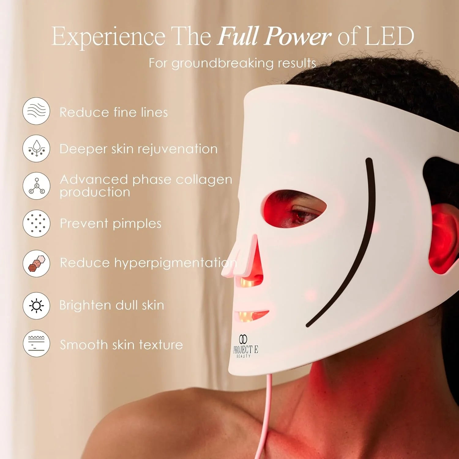 LumaLux Face Pro maska do terapii światłem LED firmy Project E Beauty | 800 diod LED | 7 + 2 kolory 460 nm ~ 1072 nm, czerwona + podczerwień + głęboka podczerwień, maska na twarz LED o dużej mocy