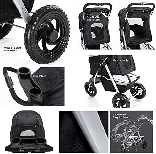 Premium Pet Spacer dla kotów Do 55lbs, Lekki jednocylity Fold 3-kołowy wózek z absorpcją wstrząsów, Przestronny pod koszem, Uchwyt na wodę, Smooth Ride on Any Terrain, łatwe przechowywanie