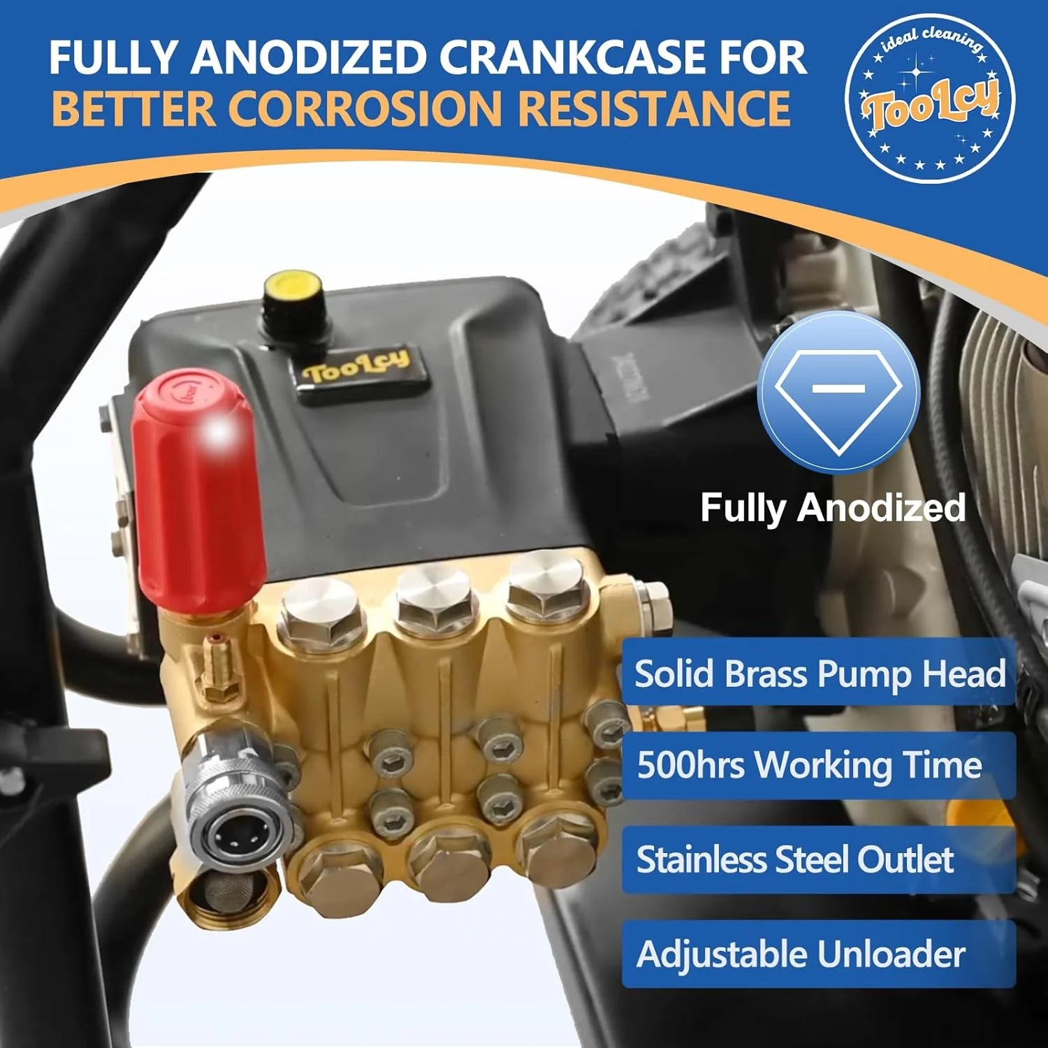 TOOLCY Pompa myjki ciśnieniowej 3400-4000 PSI, 4 GPM Max, 1-calowy wałek poziomy potrójny tłok zamiennik pompy z 5 dyszami i 2 szt. ekranu wlotowego, kompatybilna z Simpson, DeWalt, AR, More