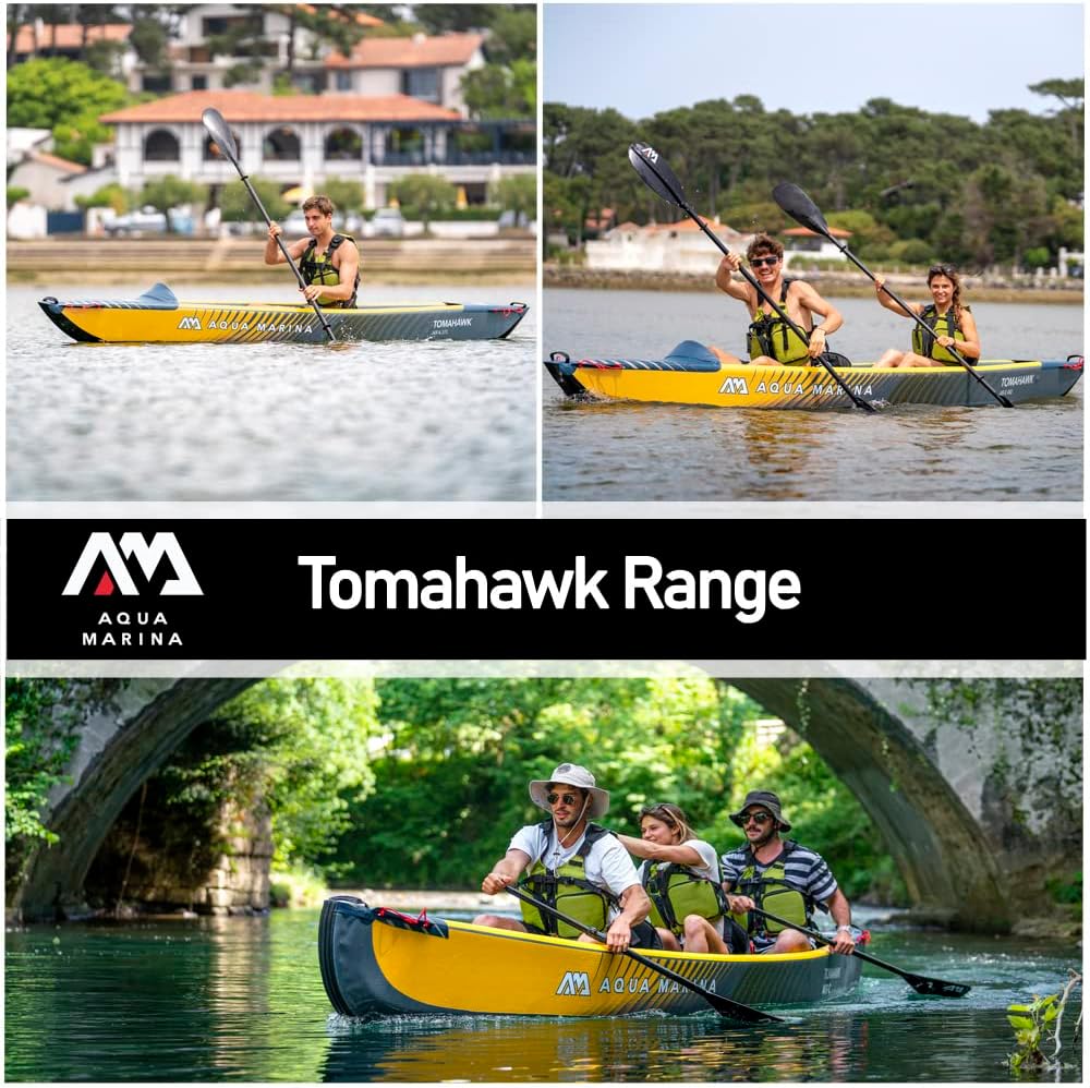 Aqua Marina Tomahawk, AIR-K wysokociśnieniowy dmuchany kajak premium, dla 1 osoby, długość 375 cm, morski/żółty