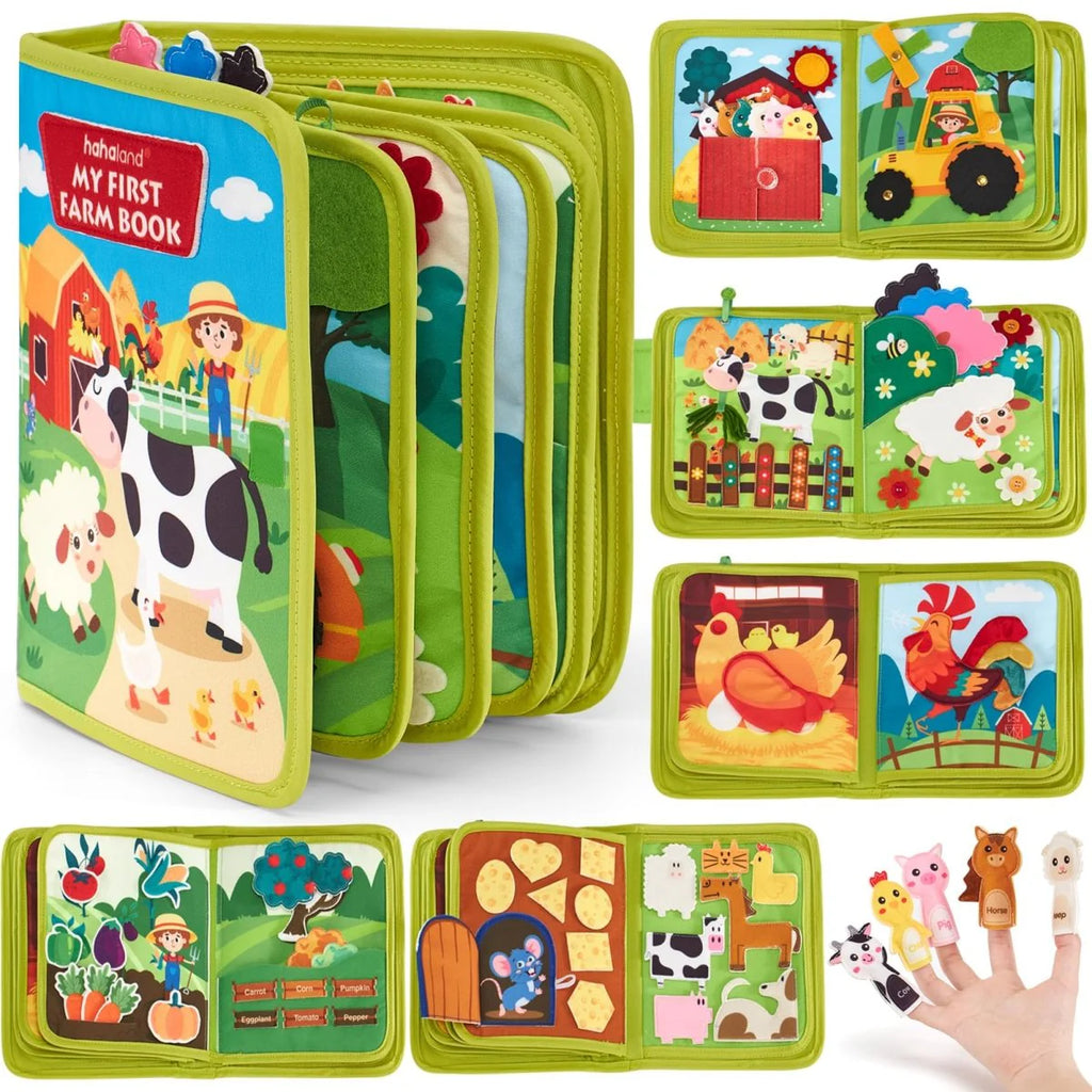 Montessori Busy Book with 20 Activities, Farm-Themed Life Skills Board