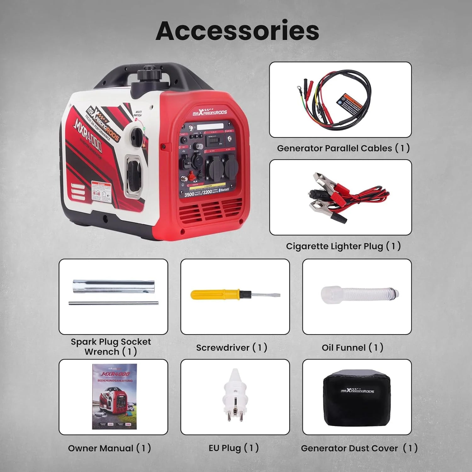 maXpeedingrods Generator pr?du inwertorowy 3500 W, generator benzynowy z zdalnym monitorowaniem danych za pomoc? aplikacji Bluetooth, nadaje si? do kamperów na ?wie?ym powietrzu, do domu