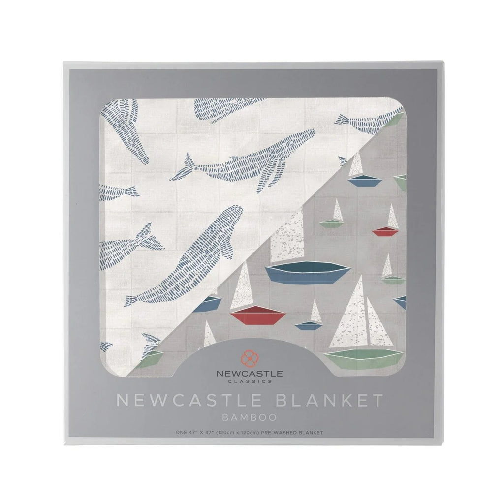 Blue Shadow Whales and Marina Sailboats Bamboo Blanket