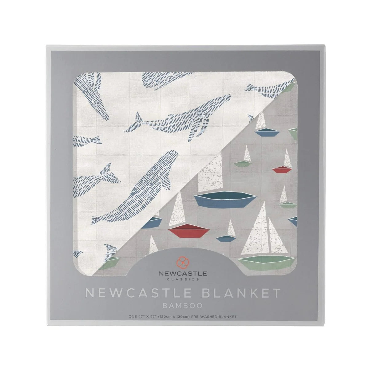Blue Shadow Whales and Marina Sailboats Bamboo Blanket
