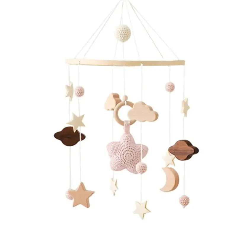 Wooden Baby Crib Mobile with Stars, Moon & Cloud Decorations