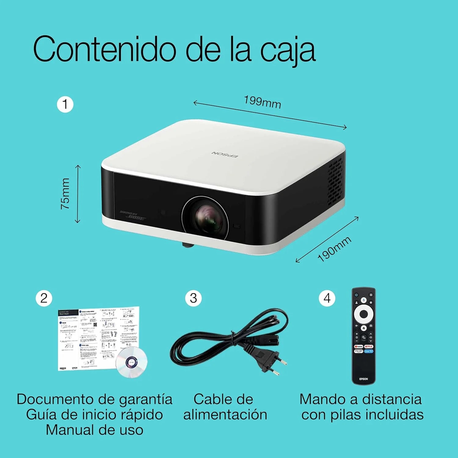 Epson Lifestudio Pop EF-61W Biały diament Przenośny inteligentny projektor, Sound by Bose, Google TV, Full HD, do użytku wewnątrz i na zewnątrz, 5 lat