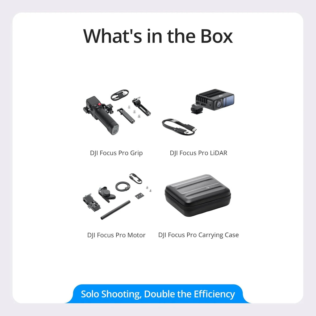 DJI Focus Pro Creative Combo, AMF system sterowania obiektywem, 20 m ostrości motywu, 76 800 punktów pomiarowych LiDAR, rozpoznawanie AI, sterowanie obiektywem FIZ, jednostka ręczna