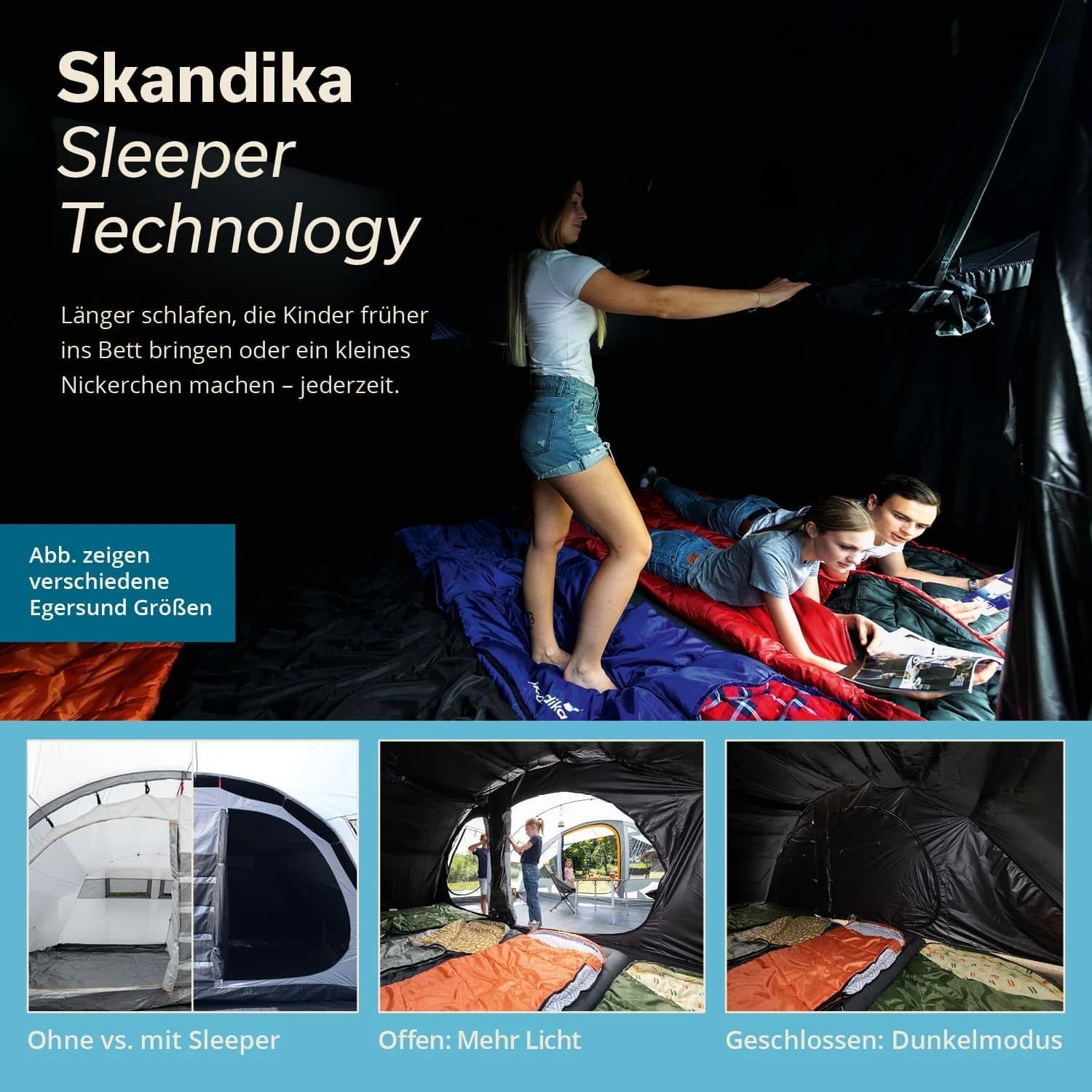 Skandika Egersund namiot tunelowy dla 3/5/7 osób, rodzinny namiot kempingowy z technologią spania, szyta mata podłogowa, wysokość 2 m, na zewnątrz, na zewnątrz