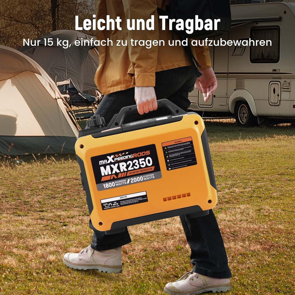 maXpeedingrods Inwerterowy generator prądu, 2000 W, benzynowy, 4-suwowy, z gniazdem USB i gniazdami 230 V, cyfrowy wyświetlacz, kompaktowy i lekki, na kemping, do podróży na świeżym powietrzu, kampera