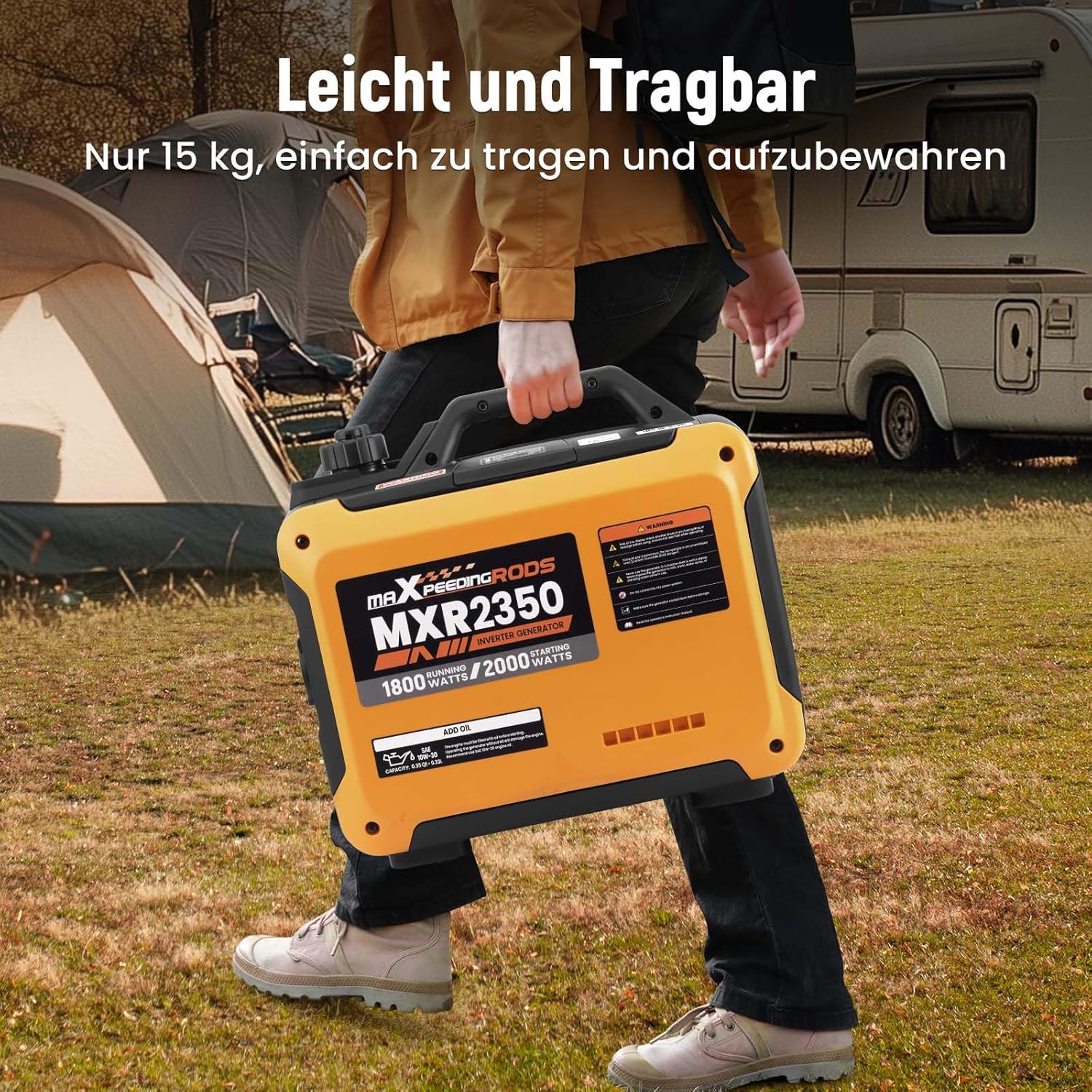 maXpeedingrods Inwerterowy generator prądu, 2000 W, benzynowy, 4-suwowy, z gniazdem USB i gniazdami 230 V, cyfrowy wyświetlacz, kompaktowy i lekki, na kemping, do podróży na świeżym powietrzu, kampera