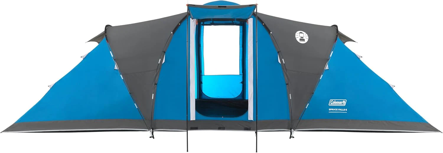Coleman Spruce Falls 6 namiot | duży 6-osobowy namiot rodzinny Vis-a-Vis z 2 przeciwległymi rozmiarami XXL, sypialniami i częścią dzienną, namiot kempingowy dla 6 osób, wodoodporny 3000 mm, wszyte