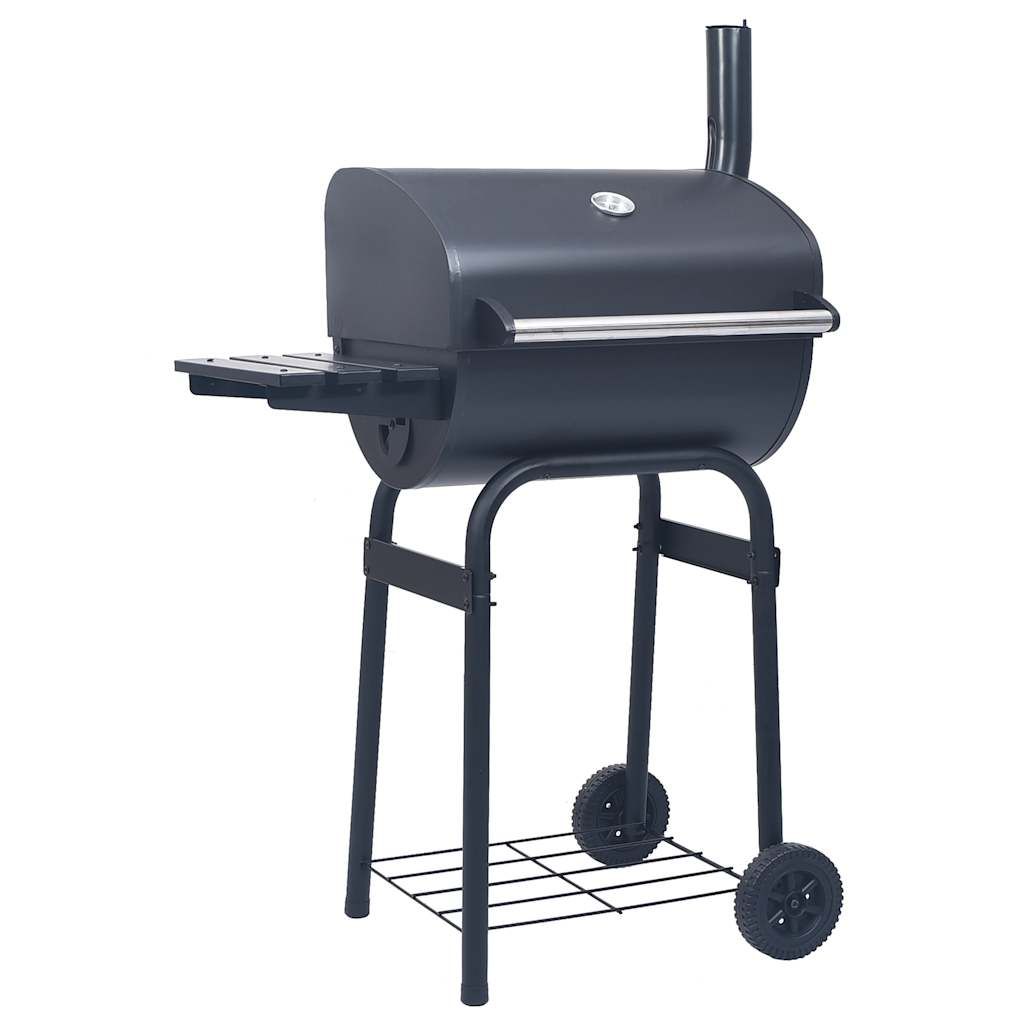 Czarny grill węglowy z wędzarnią i dolną półką vidaxl