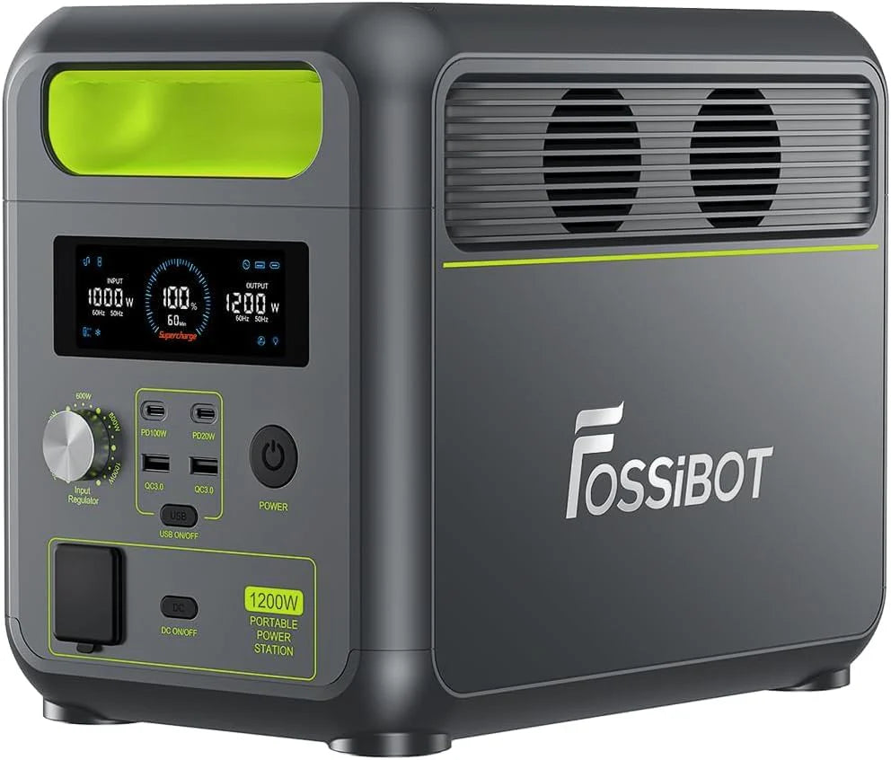 FOSSiBOT Przenośna stacja zasilania F1200, bateria LiFeP04 1024 Wh, moc wyjściowa do 1200 W, generator słoneczny, do użytkowania na kempingu, w kamperach