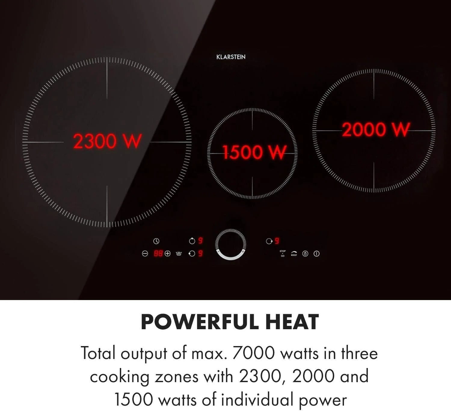 Klarstein Płyta indukcyjna, płyta kuchenna z ceramiki szklanej, 7000 W, płyta indukcyjna z 4 płytami, płyta indukcyjna do zabudowy z ekranem dotykowym i timerem, nowoczesne płyty grzewcze z