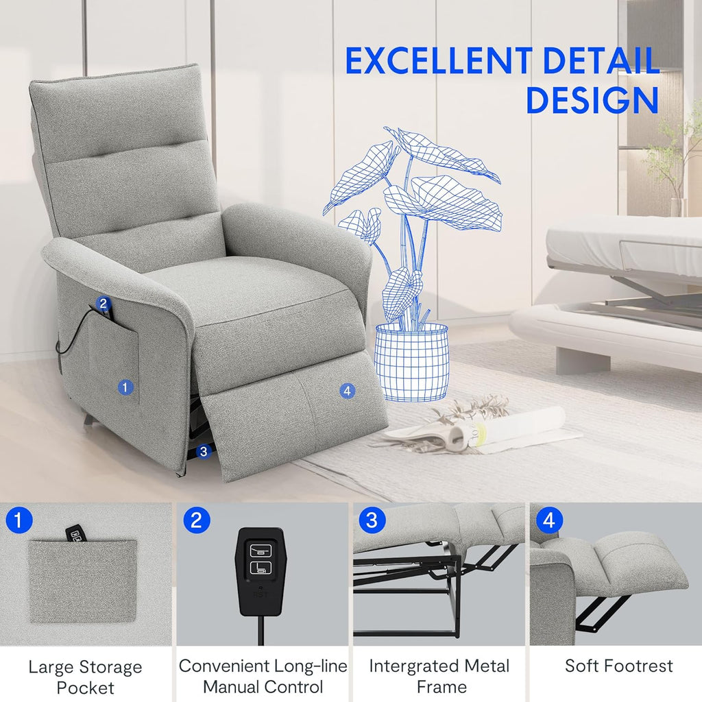 Fotel rozkładany elektrycznie FLEXISPOT z regulowanym oparciem, odchylany w zakresie od 105° do 155°, ergonomiczny fotel wypoczynkowy do sypialni, salonu i kina domowego (ciemnoszary)