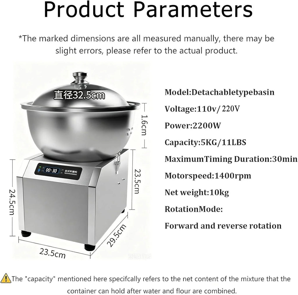 Profesjonalny Mikser Spiralny 5/8 Kg, 2200 W, 1400 Obr./Min, Podwójny Obrót, Wytrzymały I Idealny Do Piekarni, Gastronomii, Pizzerii, Piekarni I Użytku Domowego. 5kg