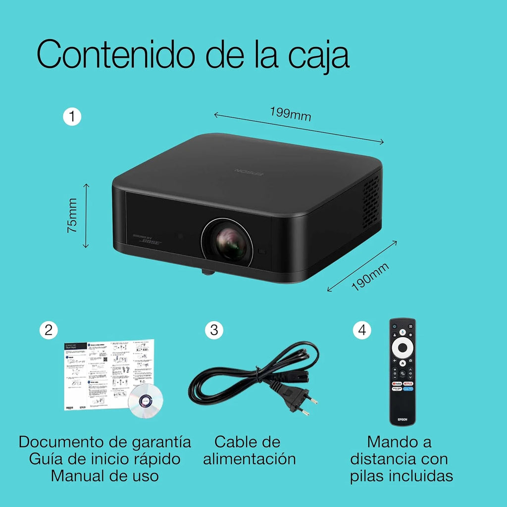 Epson Lifestudio Pop EF-62B czarny metaliczny przenośny inteligentny projektor, Sound by Bose, Google TV, 4K Pro-UHD, do użytku wewnątrz/na zewnątrz, 5 lat