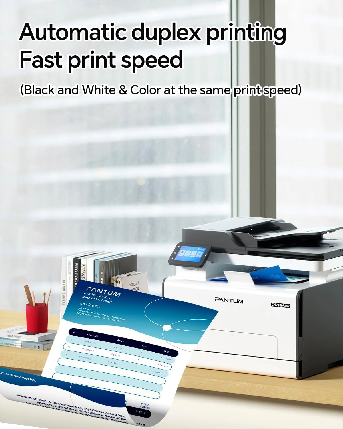 PANTUM CM2100ADW kolorowa drukarka laserowa, urządzenie wielofunkcyjne, skaner, kopiarka 3 w 1 z ADF, Wi-Fi, Ethernet, USB, automatyczne drukowanie dwustronne, 20 ppm (wersja uaktualniona)