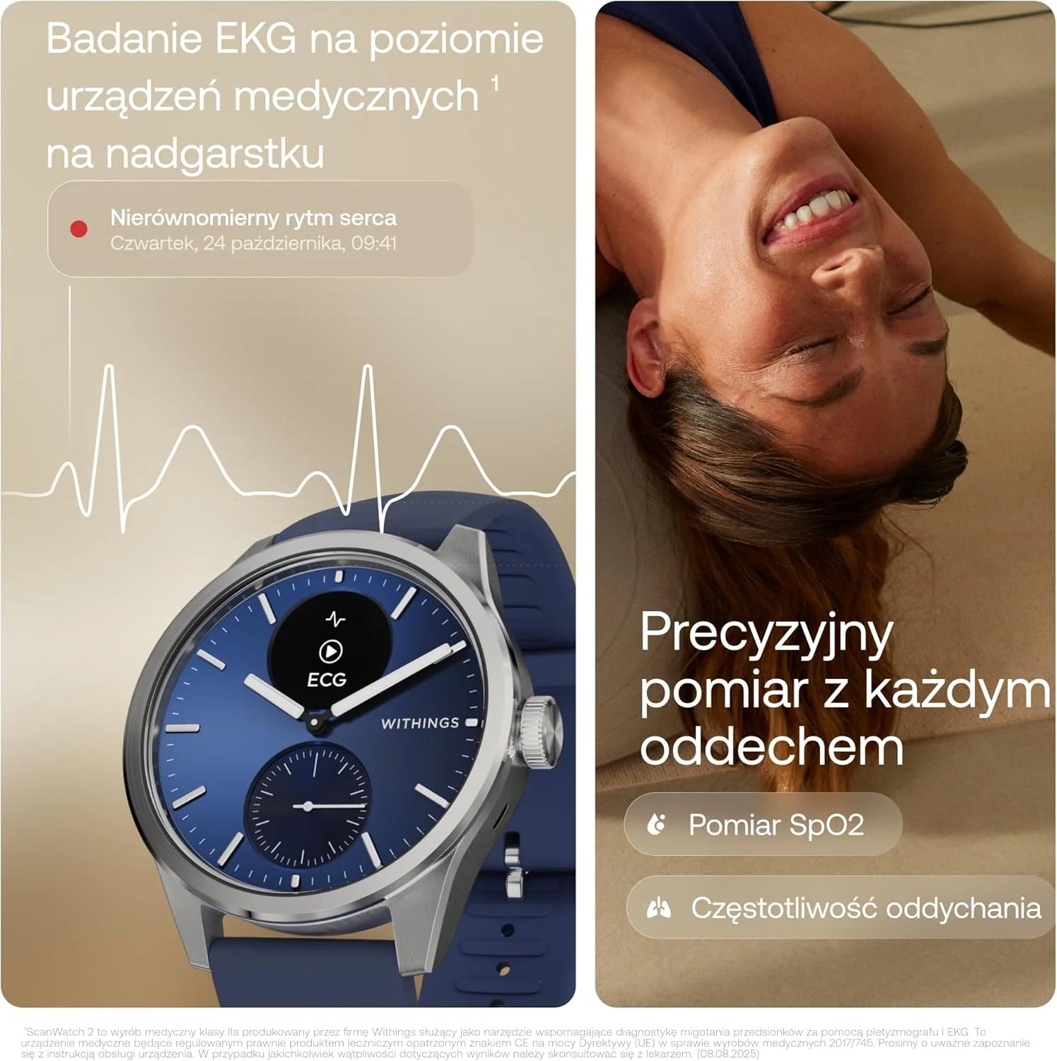 Withings ScanWatch 2 Zdrowie Smart Watch dla kobiet i mężczyzn, EKG, SpO2, temperatura, monitorowanie snu, zdrowie oddychania, wodoodporny, 30-dniowa bateria, Android i iOS