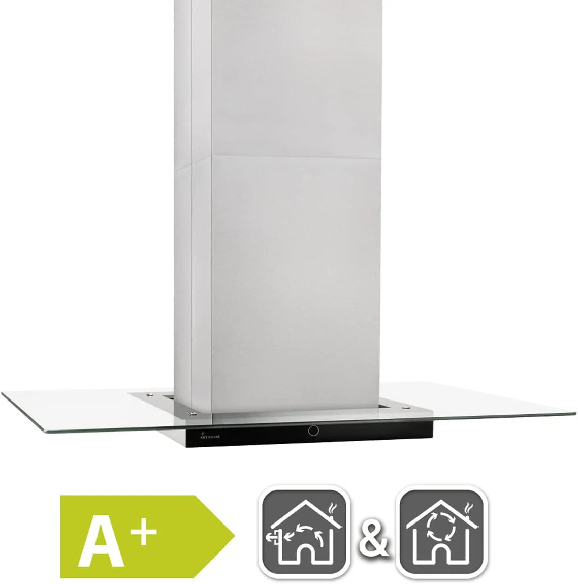 KKT KOLBE Okap kuchenny 90 cm, stal nierdzewna, czarne szkło, aplikacja Smart WiFi, funkcja automatycznego dopływu, obsługa SensorTouch, Delta-Insel-HC